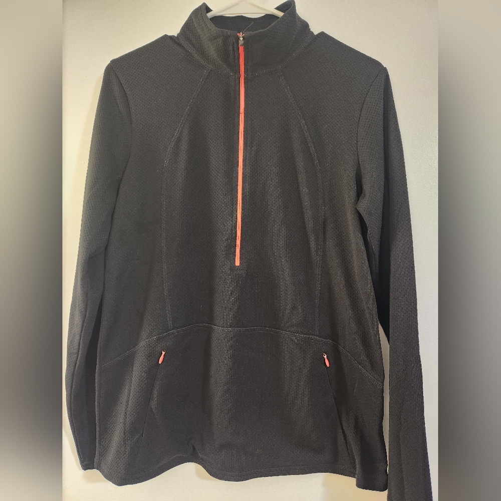 Magellan Outdoors Black Pullover with Red Zipper Trim